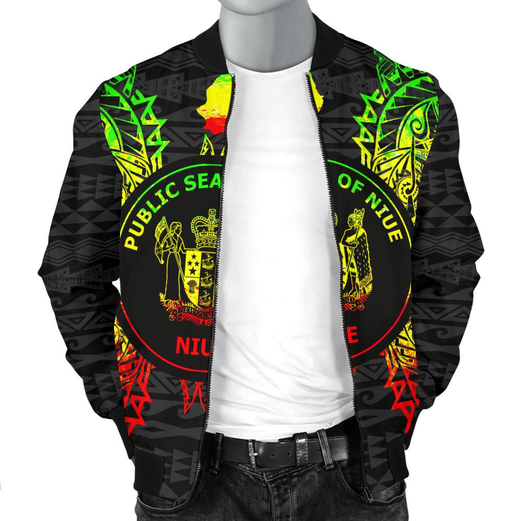 Niue Polynesian Men's Bomber Jacket Map Reggae - Polynesian Pride