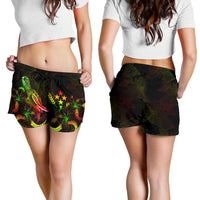 Kosrae Polynesian Women's Shorts - Turtle With Blooming Hibiscus Reggae - Polynesian Pride