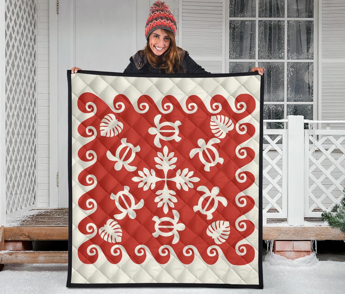 Hawaiian Turtle Pattern Premium Quilt - Red - Argu Style - AH - Polynesian Pride