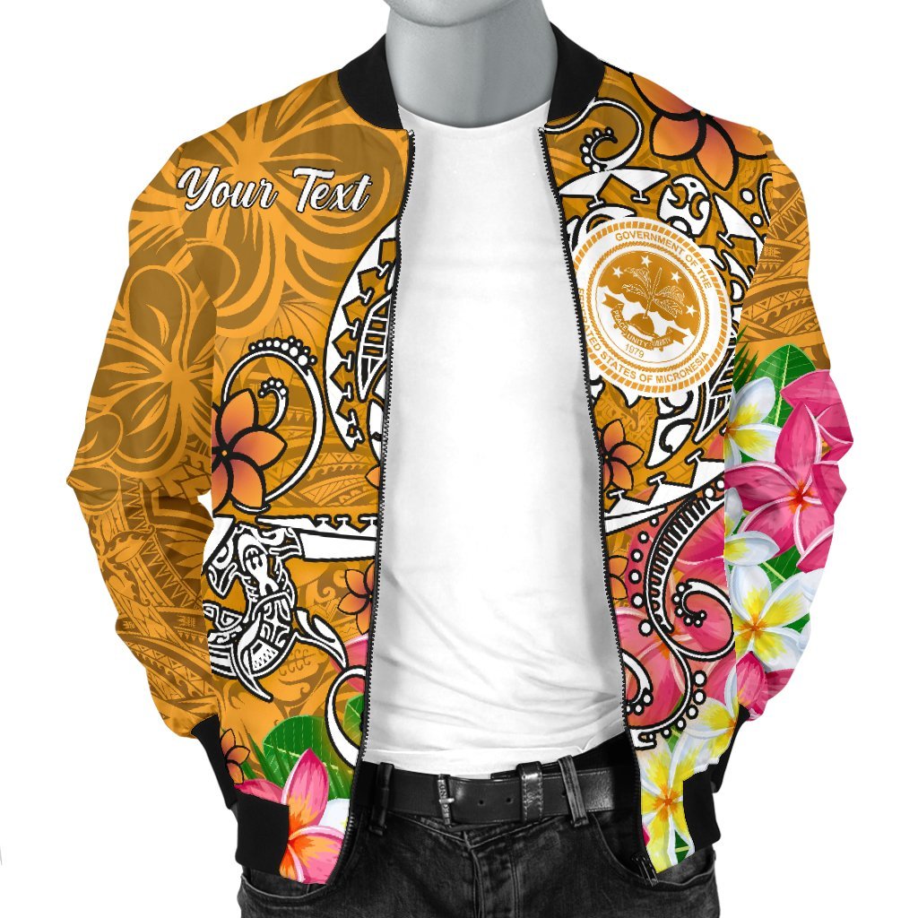 FSM Custom Personalised Men's Bomber Jacket - Turtle Plumeria (Gold) - Polynesian Pride