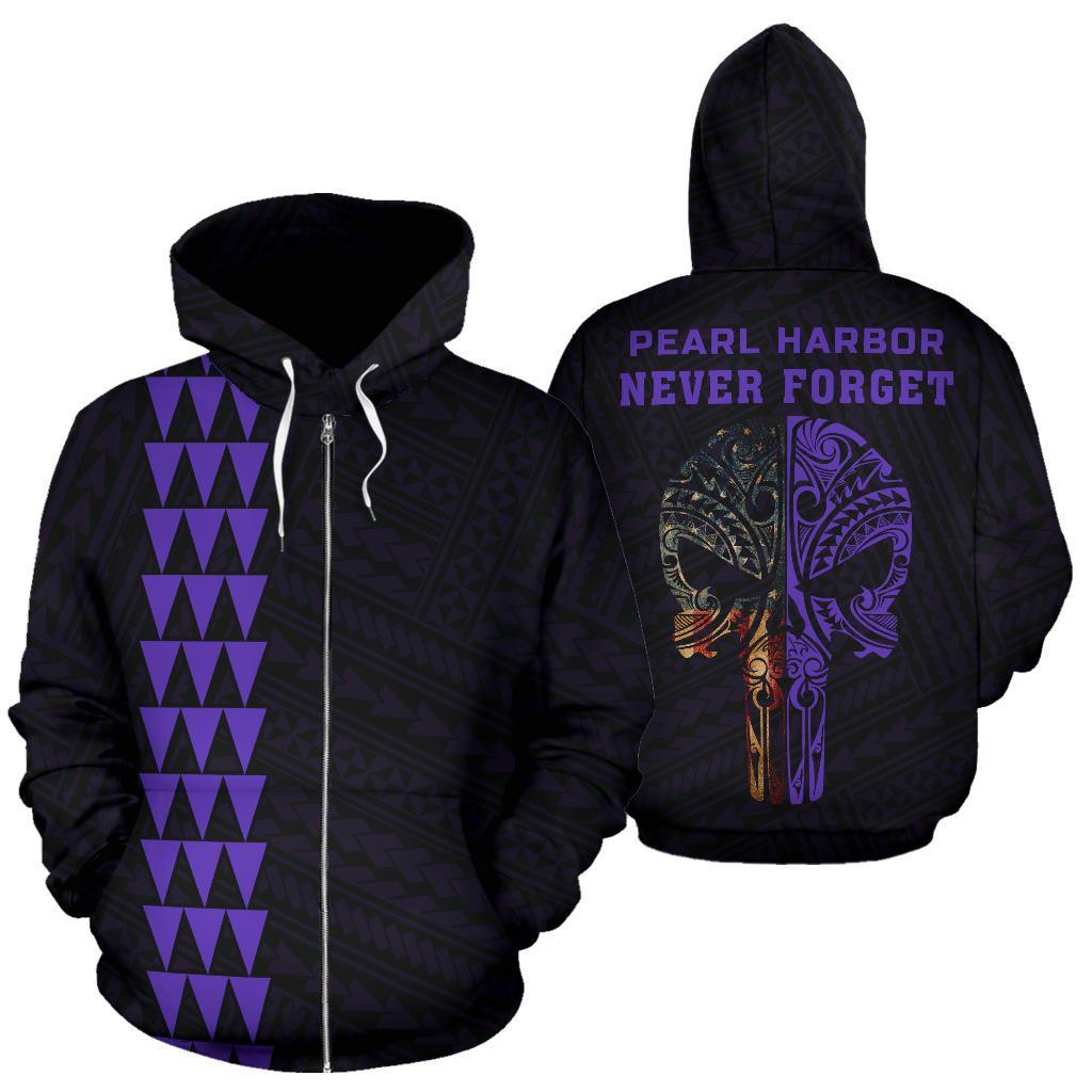 Polynesian Kakau Skull National Pearl Harbor Remembrance Day Hawaii Zip Hoodie Purple Unisex Purple - Polynesian Pride