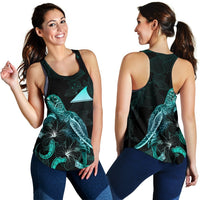 Tokelau Polynesian Women Tank Top - Turtle With Blooming Hibiscus Turquoise - Polynesian Pride