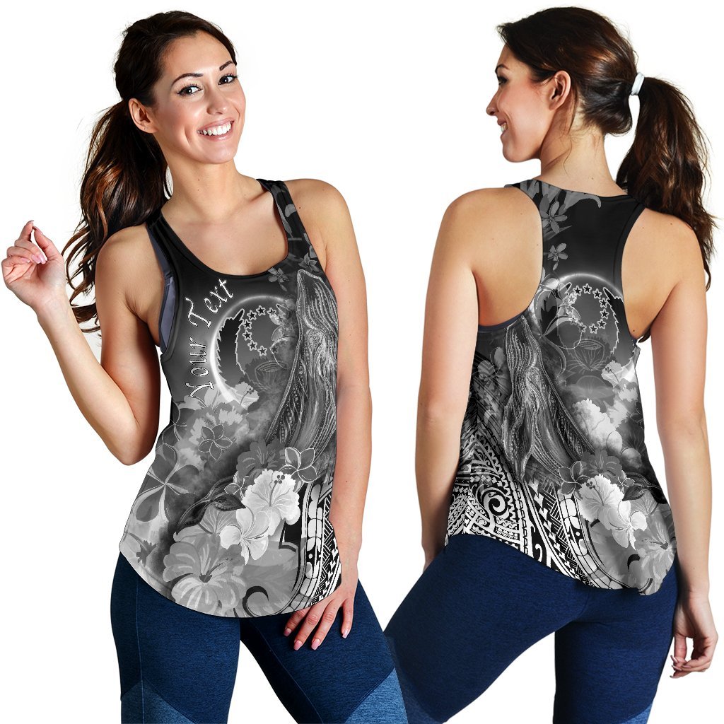 Pohnpei Custom Personalised Women's Racerbak Tank - Humpback Whale with Tropical Flowers (White) White - Polynesian Pride