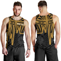 Tahiti Personalised Men's Tank Top - Tahiti Seal In Heartbeat Patterns Style (Gold) - Polynesian Pride