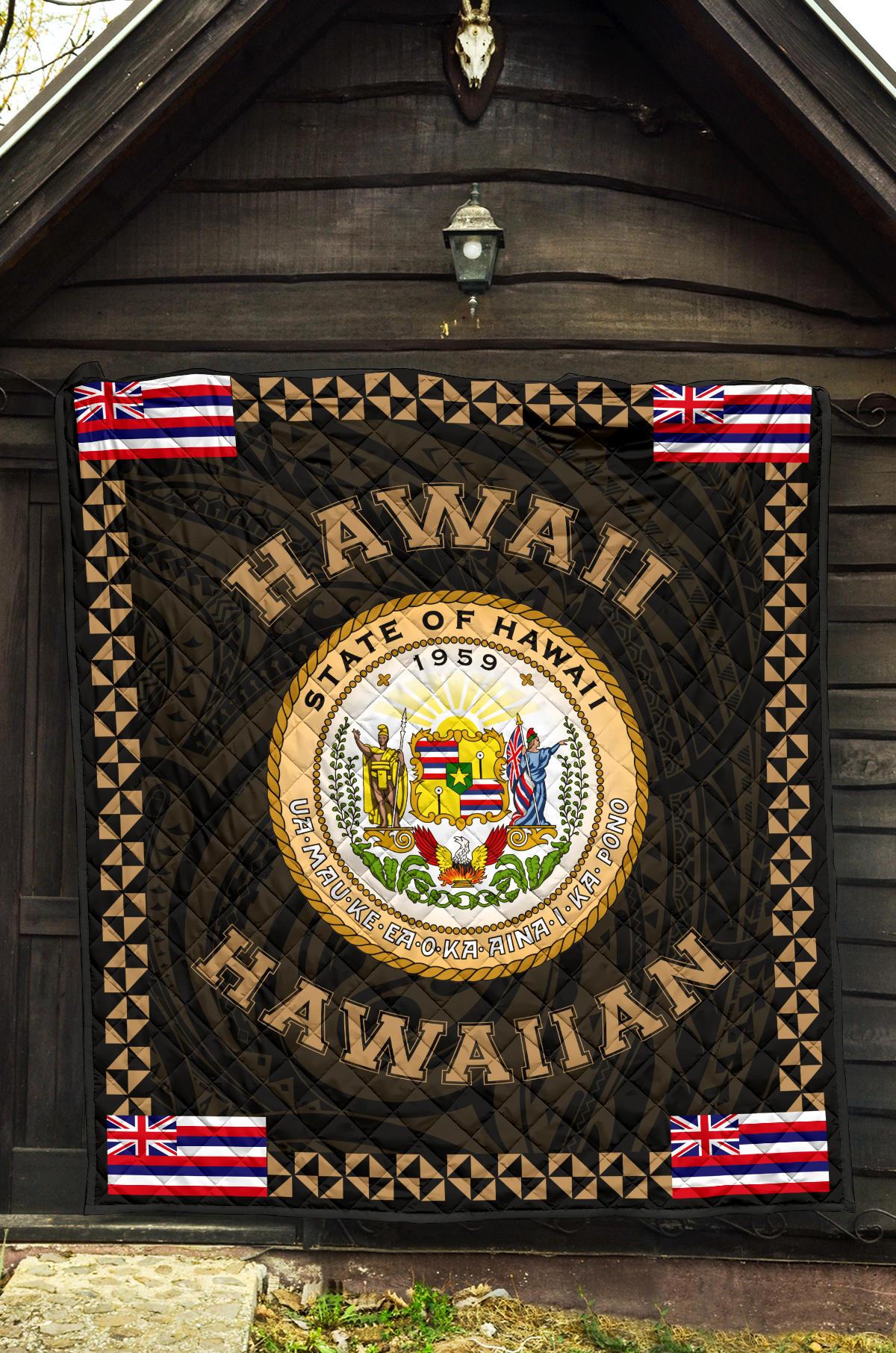 Hawaii Flag Polynesian Premium Quilt Gold - Love Style - Polynesian Pride