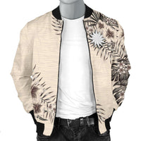 Nauru Men's Bomber Jacket - The Beige Hibiscus - Polynesian Pride