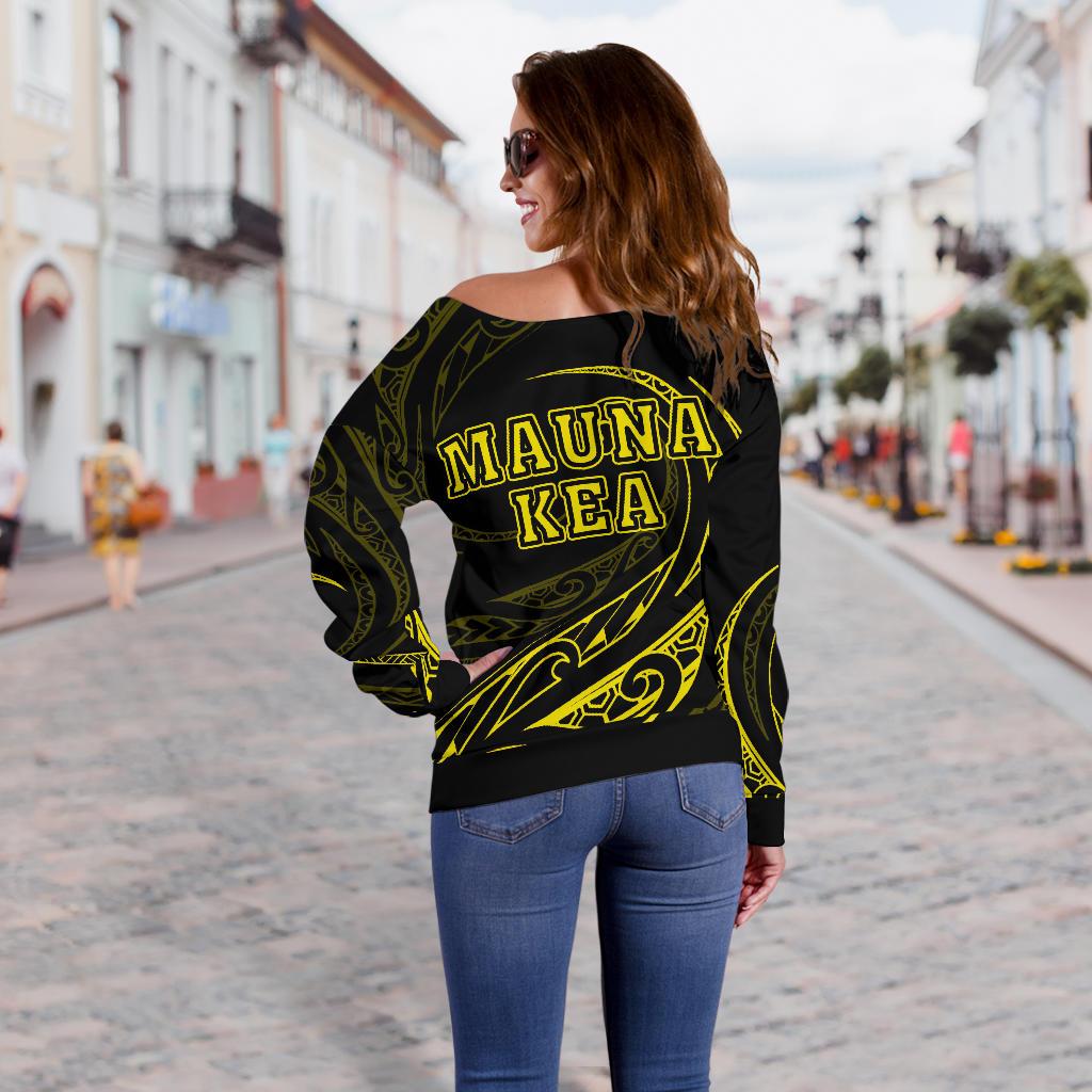 Hawaiian Mauna Kea Polynesian Women's Off Shoulder Sweater - Yellow - Frida Style - Polynesian Pride