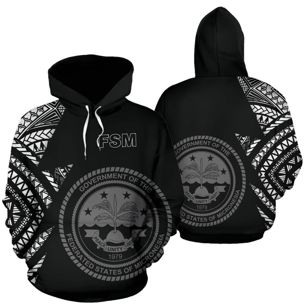 Federated States of Micronesia Pattern All Over Hoodie Unisex Black - Polynesian Pride