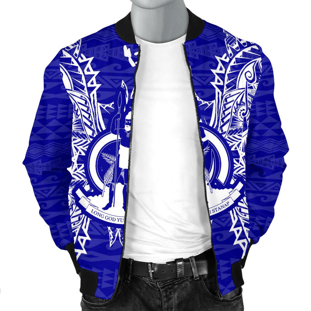 Vanuatu Polynesian Men's Bomber Jacket Map Blue - Polynesian Pride
