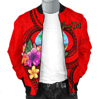 Guam Polynesian Custom Personalised Men's Bomber Jacket - Floral With Seal Red - Polynesian Pride
