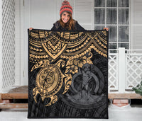 Vanuatu Polynesian Premium Quilt - Vanuatu Coat Of Arms & Gold Turtle Hibiscus - Polynesian Pride
