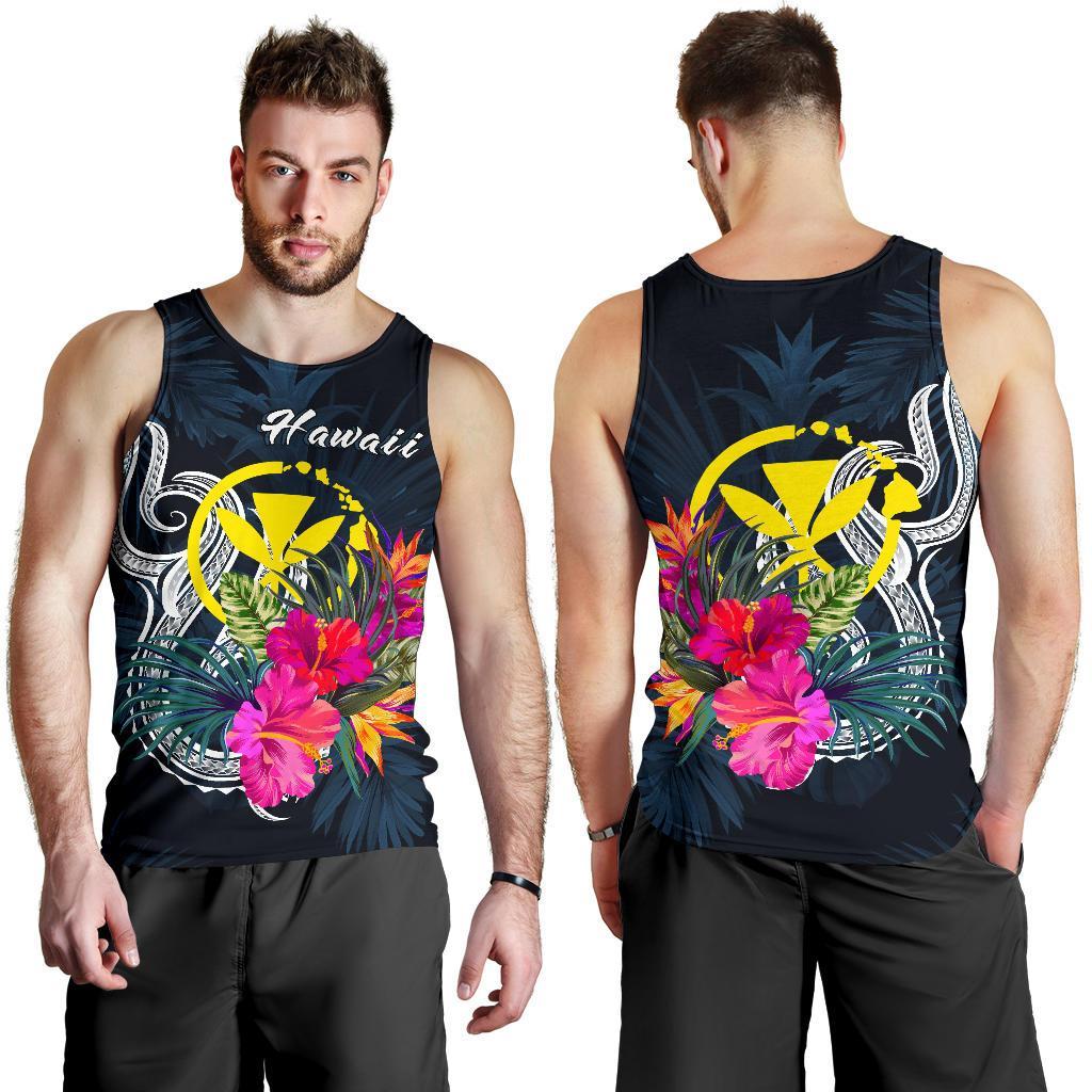 Hawaii Polynesian Men's Tank Top - Tropical Flower Blue - Polynesian Pride