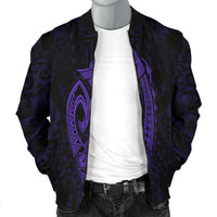 Hawaii Kakau Makau Fish Hook Kanaka Map Men's Bomber Jacket Polynesian - Purple - Polynesian Pride