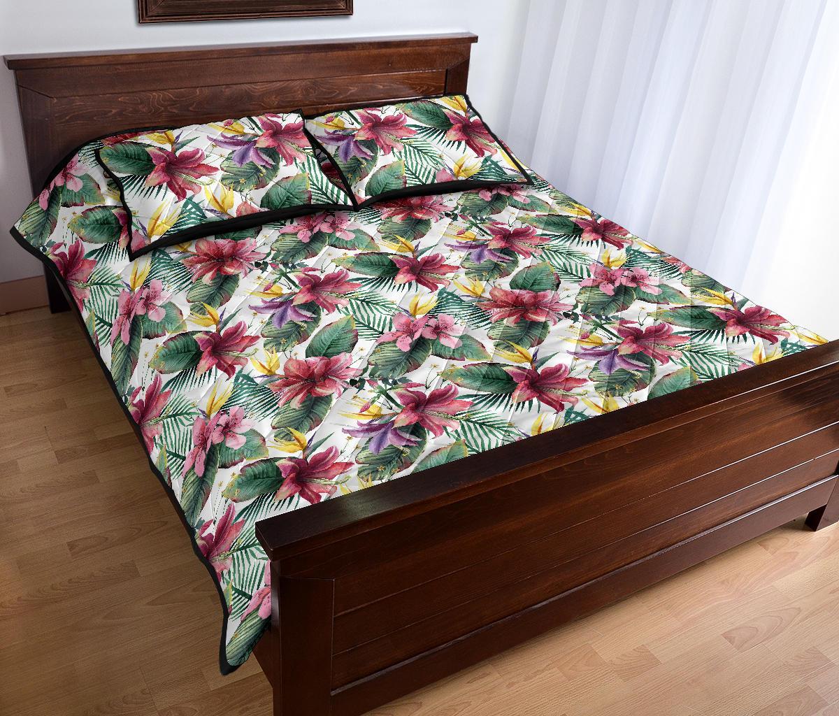 Tropical Palm Leaf White Quilt Bed Set - Polynesian Pride