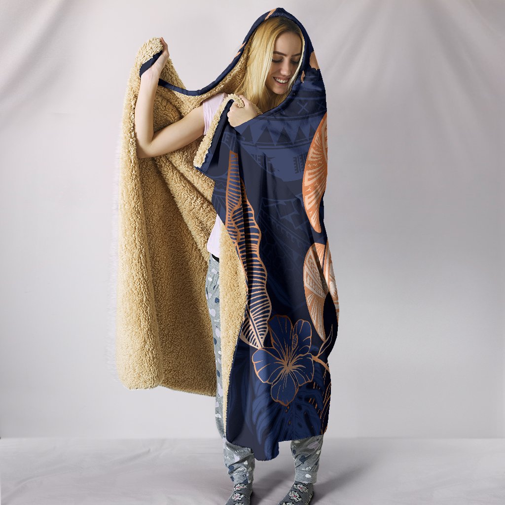 Personalized - Hawaii Kakau Polynesian Turtle Map Hooded Blanket - Original Indigo - Polynesian Pride