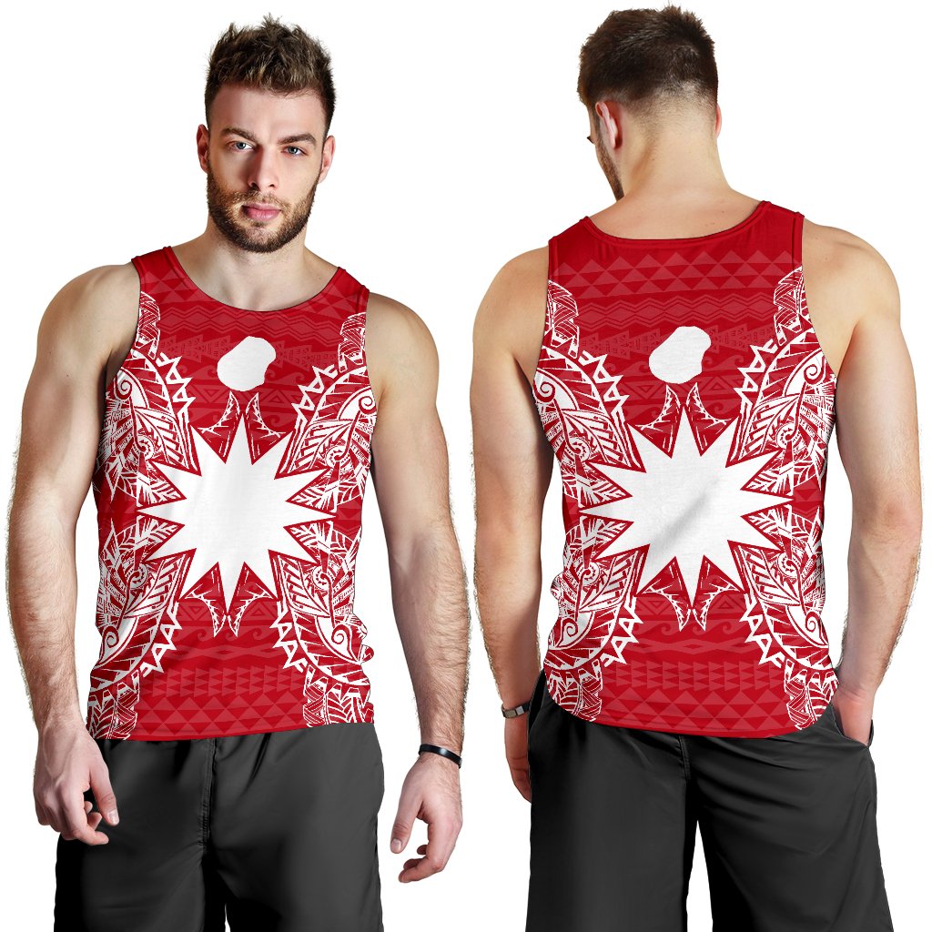 Nauru Polynesian Men Tank Top Map Red White - Polynesian Pride