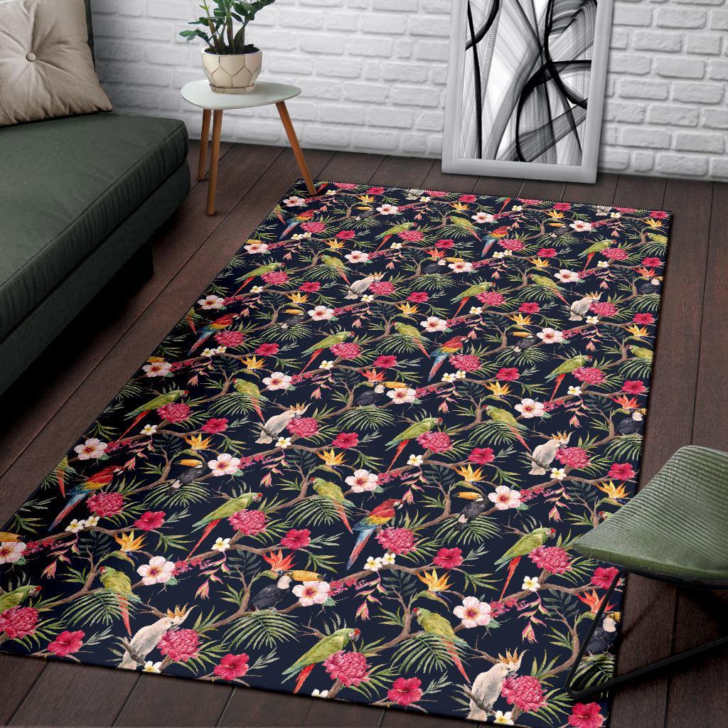 Tropical Hibiscus, Strelitzia Palm Leaves Rug - Polynesian Pride