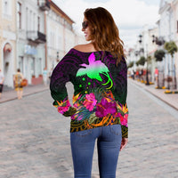 Papua New Guinea Personalised Women's Off Shoulder Sweater - Summer Hibiscus - Polynesian Pride