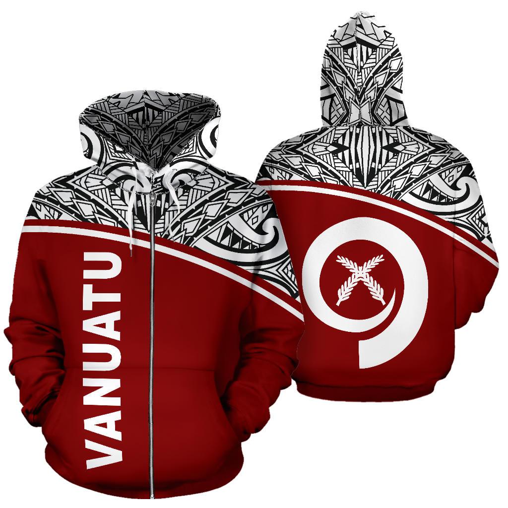 Vanuatu Polynesian Zip up Hoodie Red Curve Unisex Red - Polynesian Pride