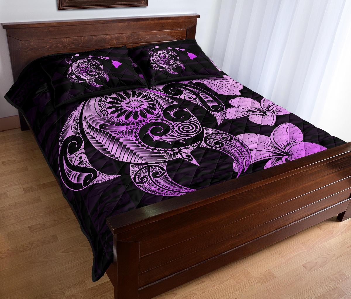 Hibiscus Plumeria Mix Polynesian Pink Turtle Quilt Bed Set - Polynesian Pride