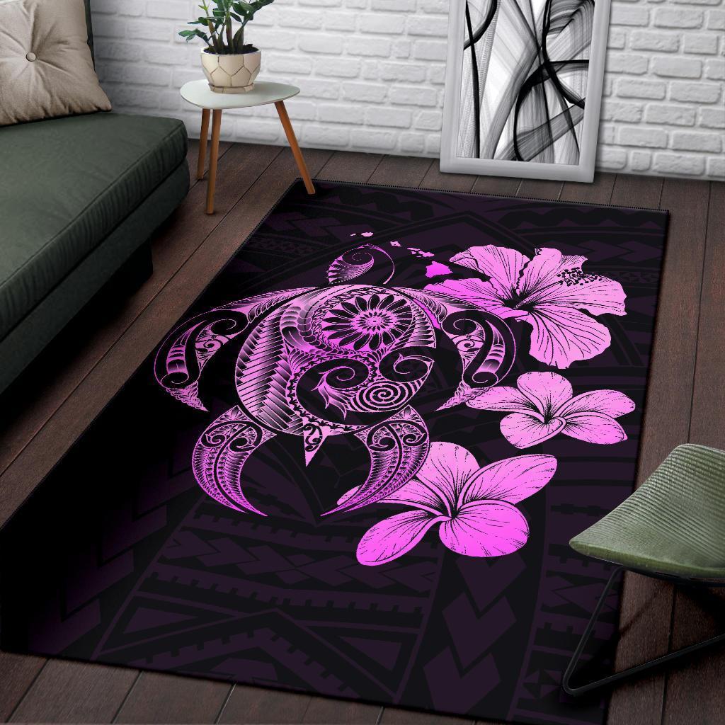 Hibiscus Plumeria Mix Polynesian Turtle Area Rug AH - Polynesian Pride