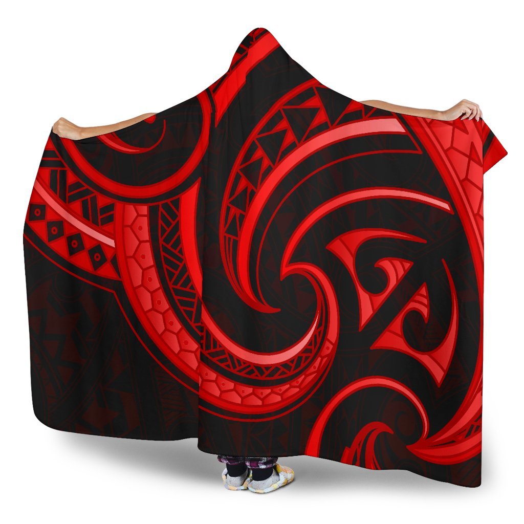 New Zealand Maori Mangopare Hooded Blanket Polynesian - Red - Polynesian Pride