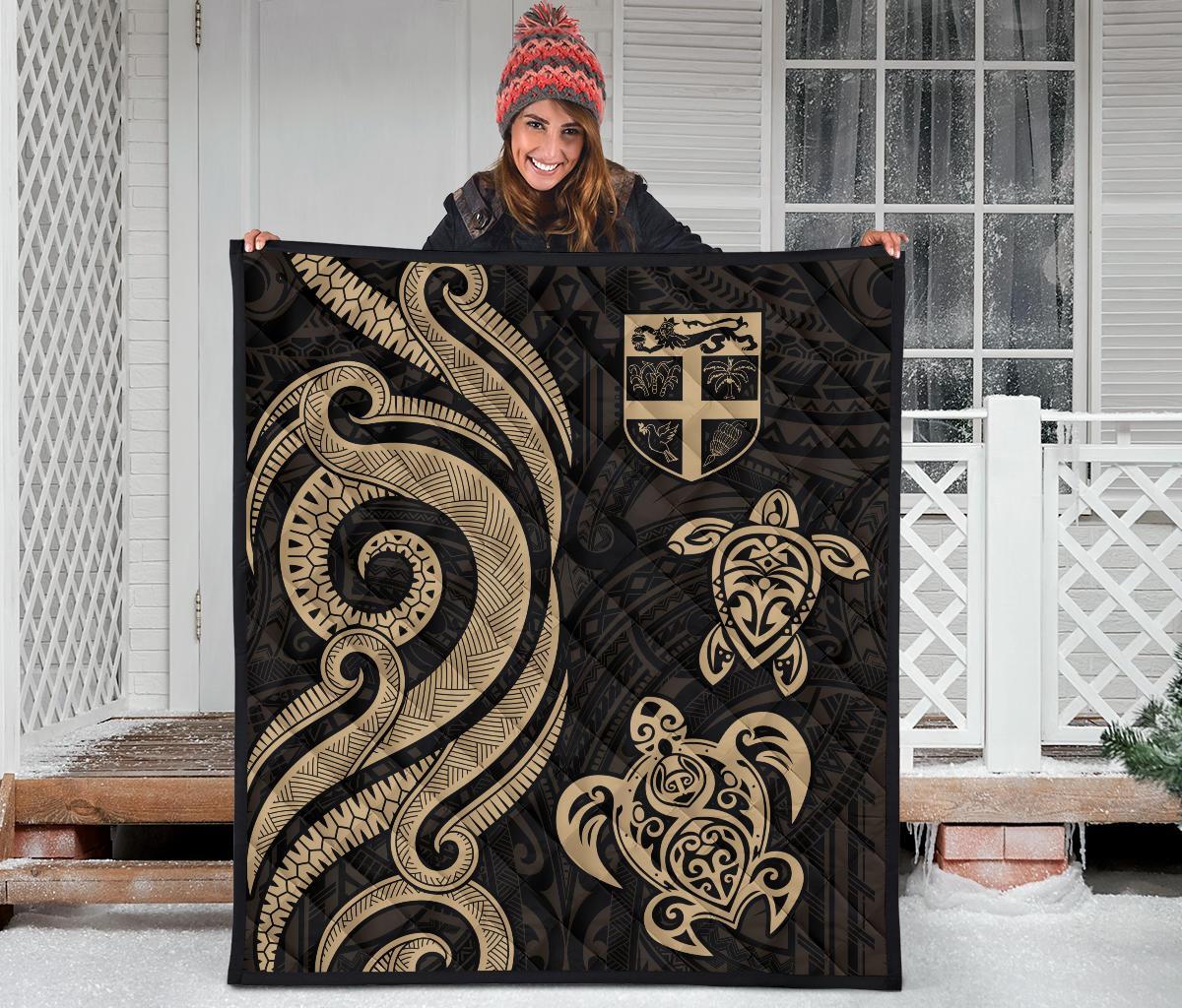 Fiji Polynesian Premium Quilt - Gold Tentacle Turtle - Polynesian Pride