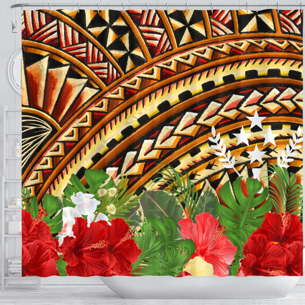 Kosrae Shower Curtain - Vintage Pattern With Hibiscus Flower - Polynesian Pride