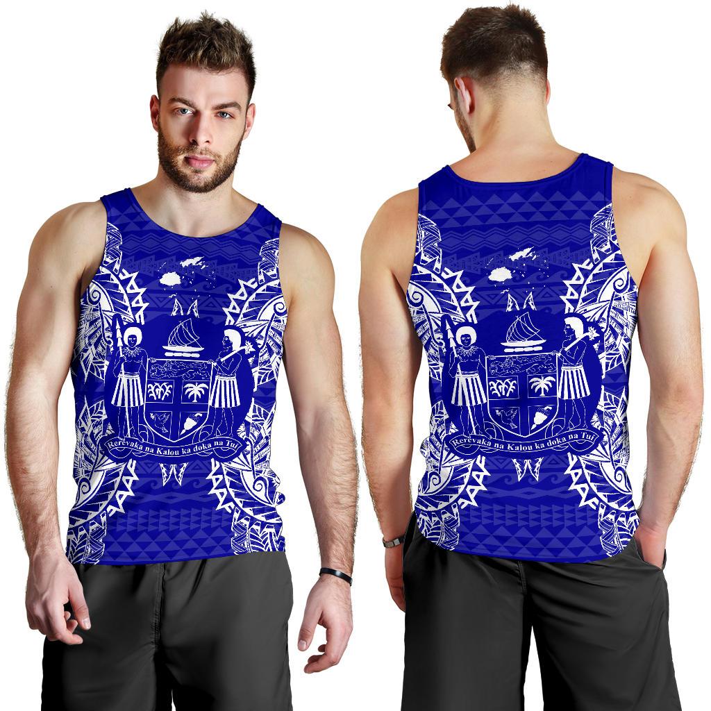 Fiji Polynesian Men Tank Top Map Blue - Polynesian Pride