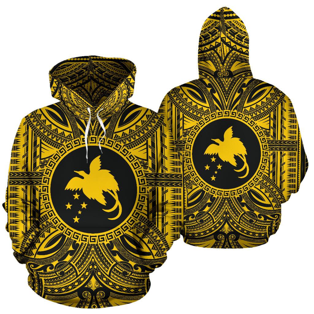 Papua New Guinea 1 ll Over Hoodie Papua New Guinea 1 Coat of rms Polynesian Gold Black - Polynesian Pride
