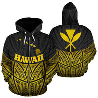 Hawaii Polynesian Zip up Hoodie Gold Pride Map and Seal Unisex Gold - Polynesian Pride