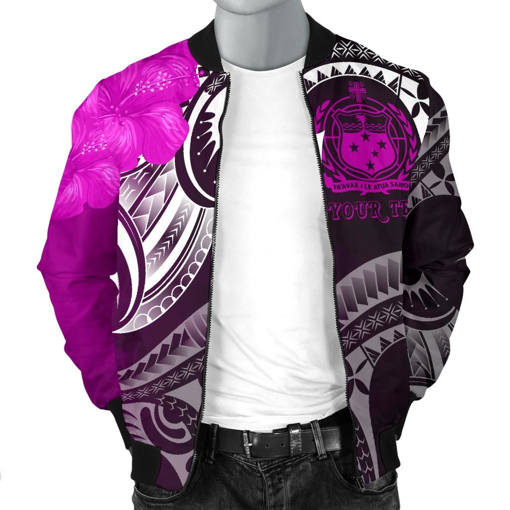 Samoa Custom Personalised Men's Bomber Jacket - Samoa Seal Wave Style (Pink) - Polynesian Pride