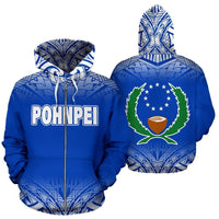 Pohnpei All Over Zip up Hoodie Blue Fog Style Unisex Blue - Polynesian Pride
