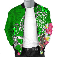 Tahiti Men's Bomber Jacket - Turtle Plumeria (Green) - Polynesian Pride