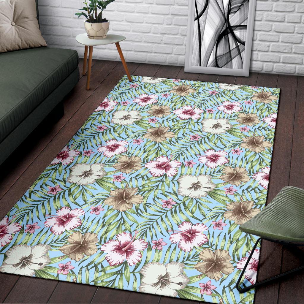 Tropical Hibiscus Palm Leaves Rug - Polynesian Pride