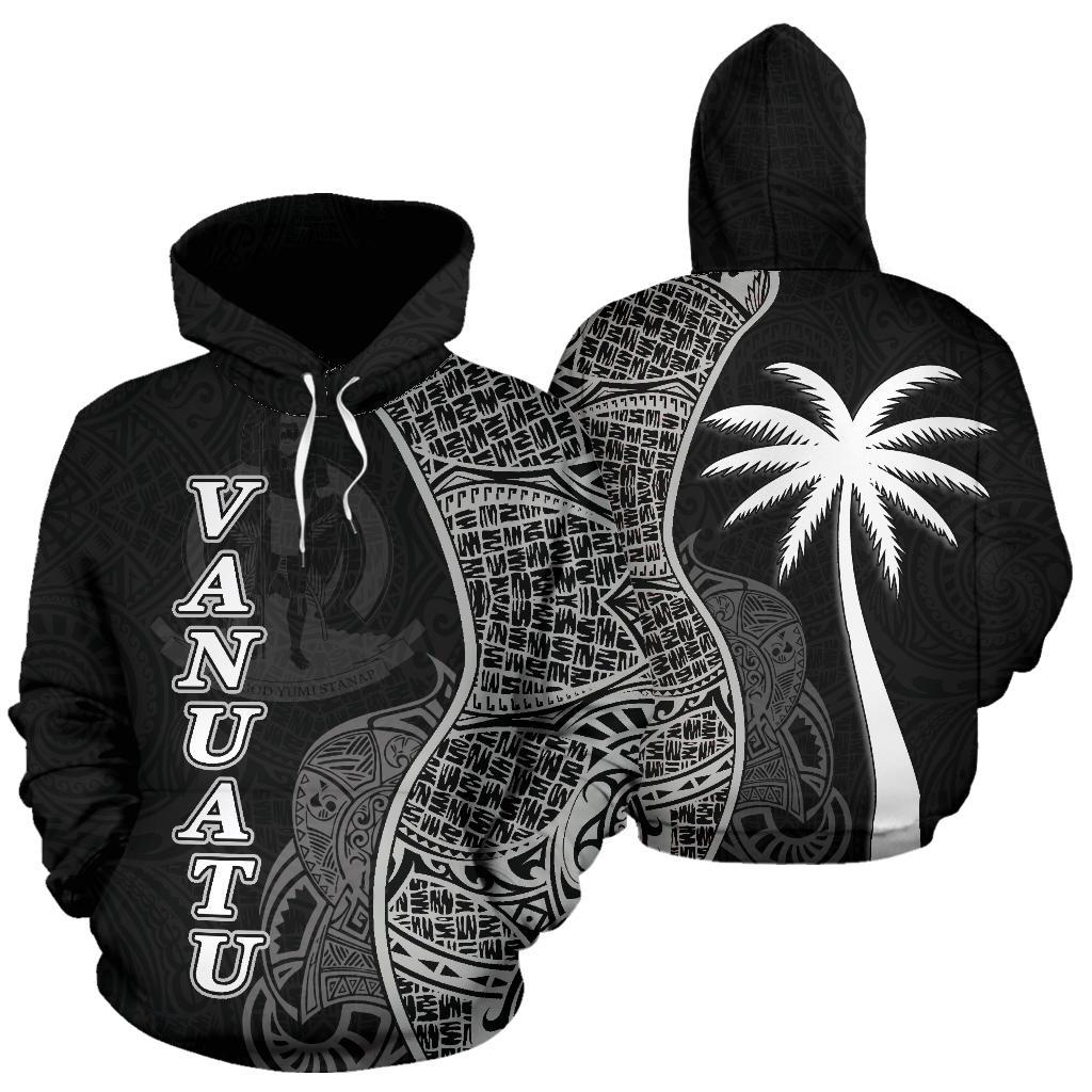 Vanuatu Polynesian Hoodie Coconut Tree Black Unisex Black - Polynesian Pride
