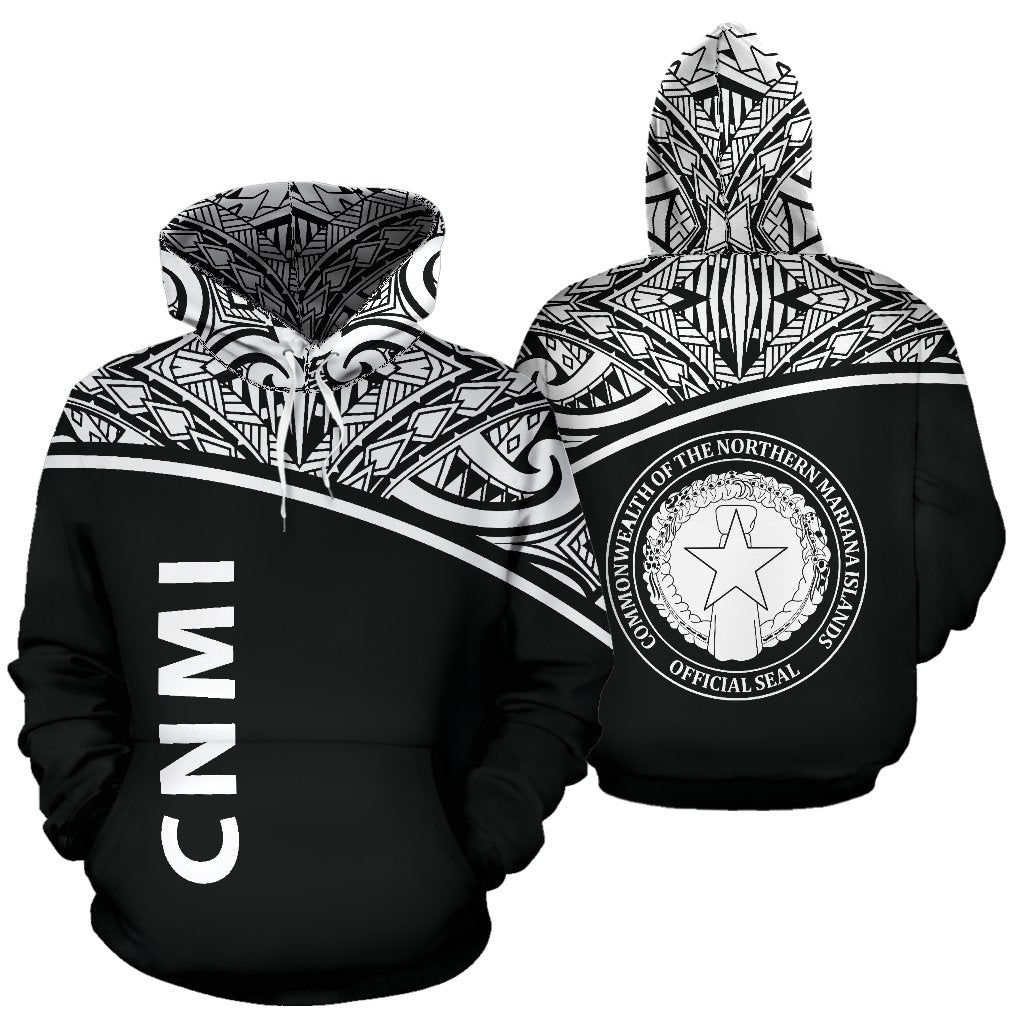 Northern Mariana Islands Polynesian All Over Hoodie Black Curve Version Unisex Black - Polynesian Pride