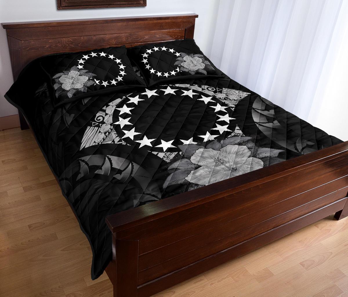Cook Islands Polynesian Quilt Bed Set Hibiscus Gray - Polynesian Pride