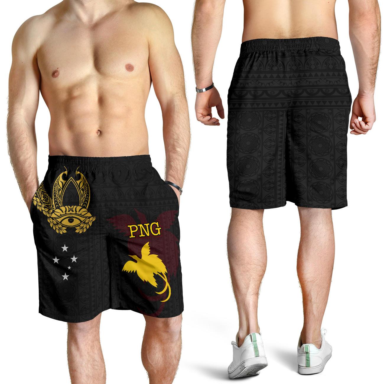 Papua New Guinea Men's Short - Erudite Eye Black - Gold - Polynesian Pride