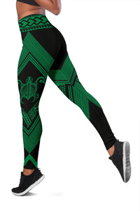 Turtle Polynesian Green Leggings - Diamond Style - Polynesian Pride