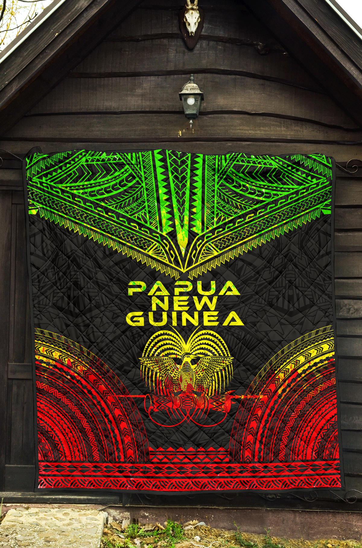 Papua New Guinea Premium Quilt - Papua New Guinea Coat Of Arms Polynesian Chief Reggae Version - Polynesian Pride