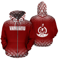Vanuatu All Over Zip up Hoodie Fog Red Unisex Red - Polynesian Pride