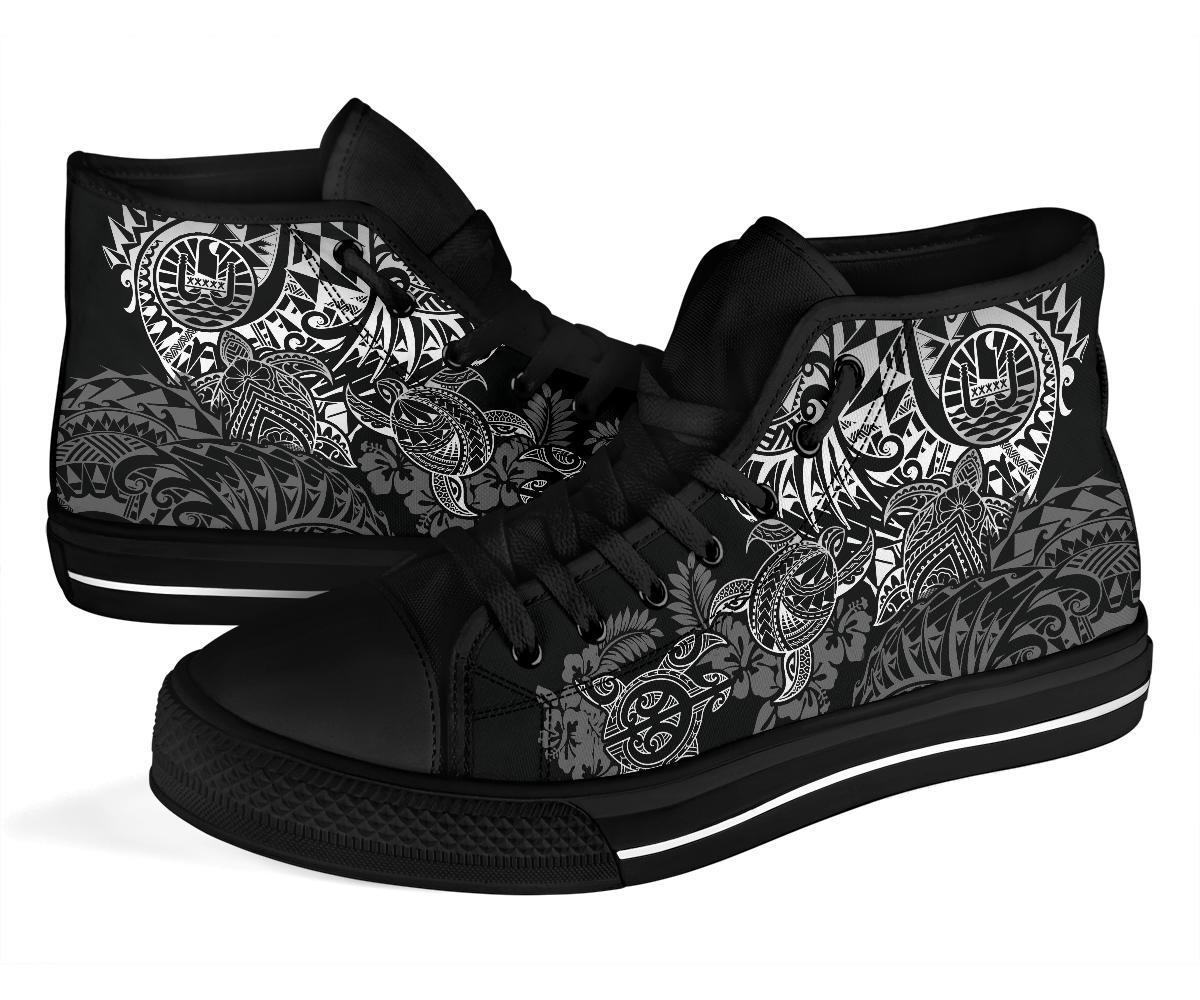 Tahiti Polynesian High Top Shoes - White Turtle Hibiscus Flowing - Polynesian Pride