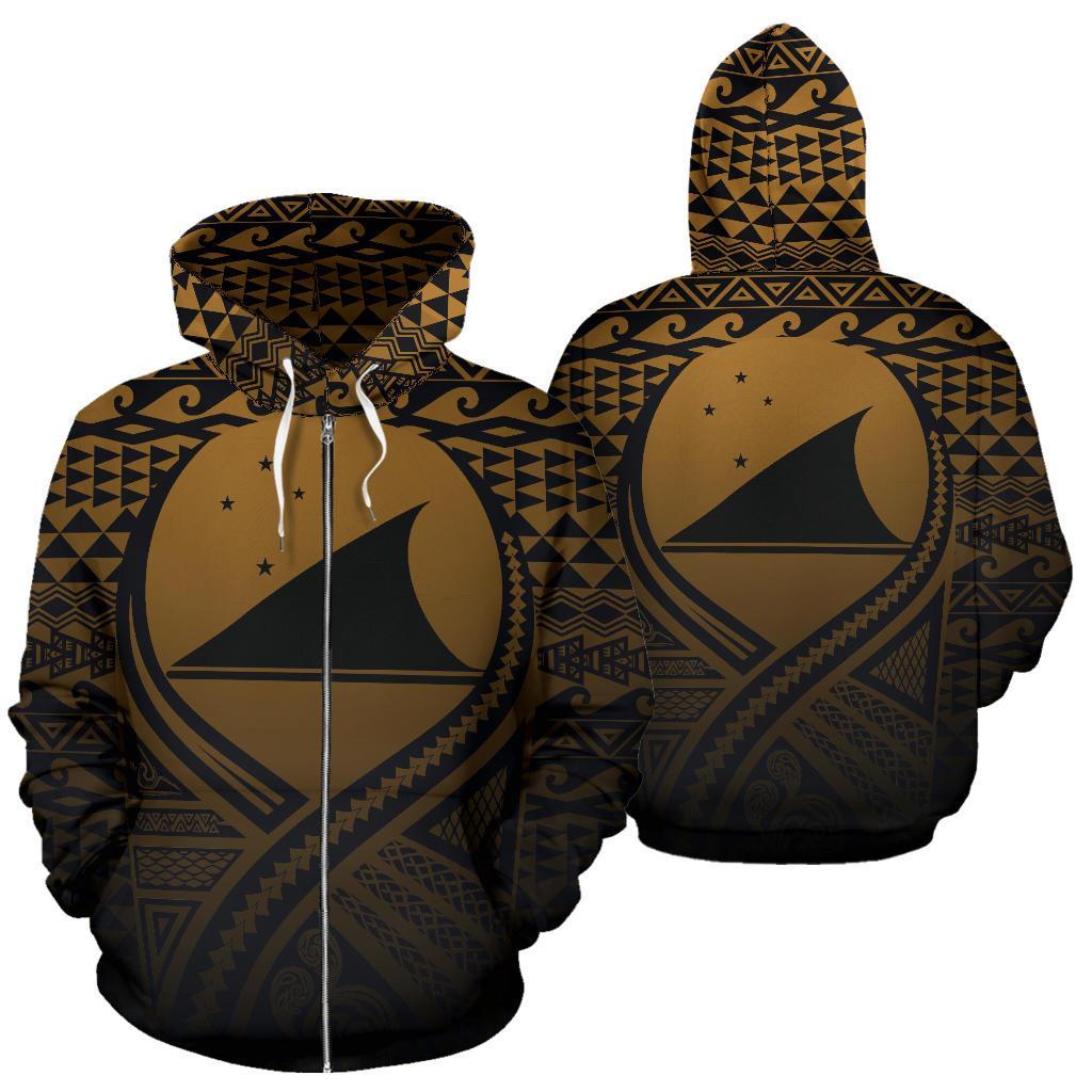 Tokelau All Over Zip up Hoodie Lift up Gold Unisex Gold - Polynesian Pride