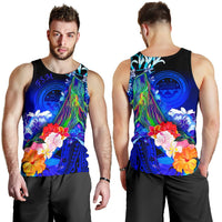 Federated States of Micronesia Men's Tank Top - Humpback Whale with Tropical Flowers (Blue) - Polynesian Pride