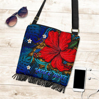 Hawaii Lauhala Hibiscus Polynesian Tropical Crossbody Boho Handbag Blue - Wake Style - AH - Polynesian Pride