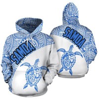 Samoa Hoodie Samoa Turtle Mermaid Polynesian Tattoo White Blue Unisex Black - Polynesian Pride