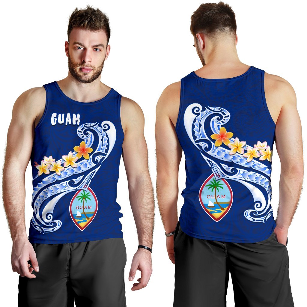 Guam Men's Tank Top - Guam Seal Polynesian Patterns Plumeria (Blue) - Polynesian Pride