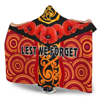 Anzac Lest We Forget Poppy Hooded Blanket New Zealand Maori Silver Fern - Australia Aboriginal - Polynesian Pride