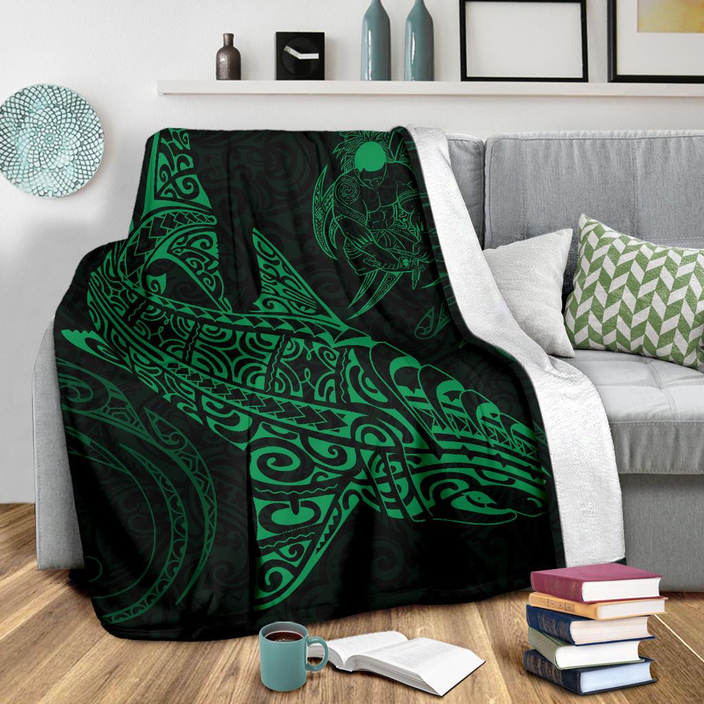 Shark Polynesian Blanket - Polynesian Tattoo Green - Polynesian Pride